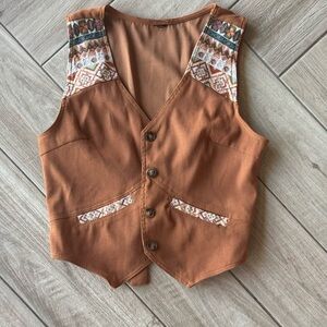 Rust Brown Embroidered Waistcoat Vest